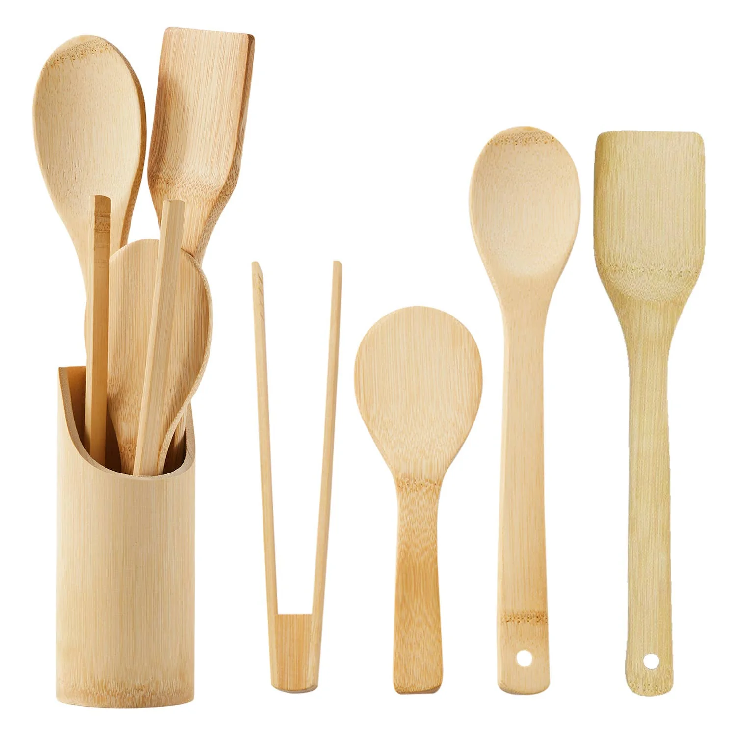 Bamboo Kitchen Utensils with Holder Set - Image 4