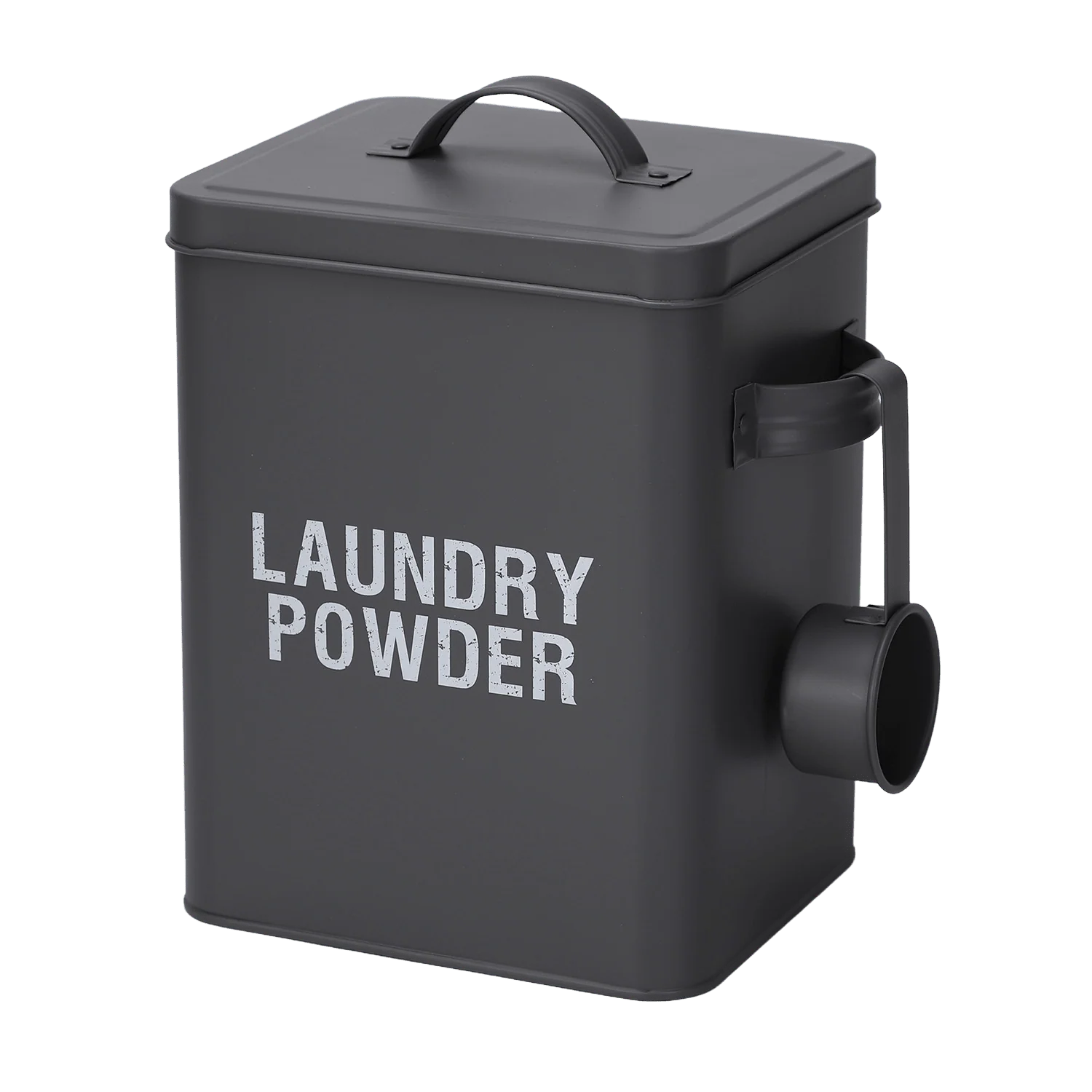 Grey Laundry Powder Tin Box with Handle and Scoop - Image 2