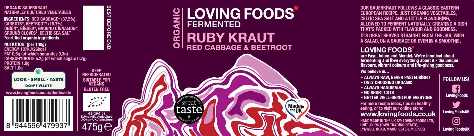 Organic Ruby Kraut – Unpasteurised Red Cabbage Sauerkraut 475g Vegan - Image 2