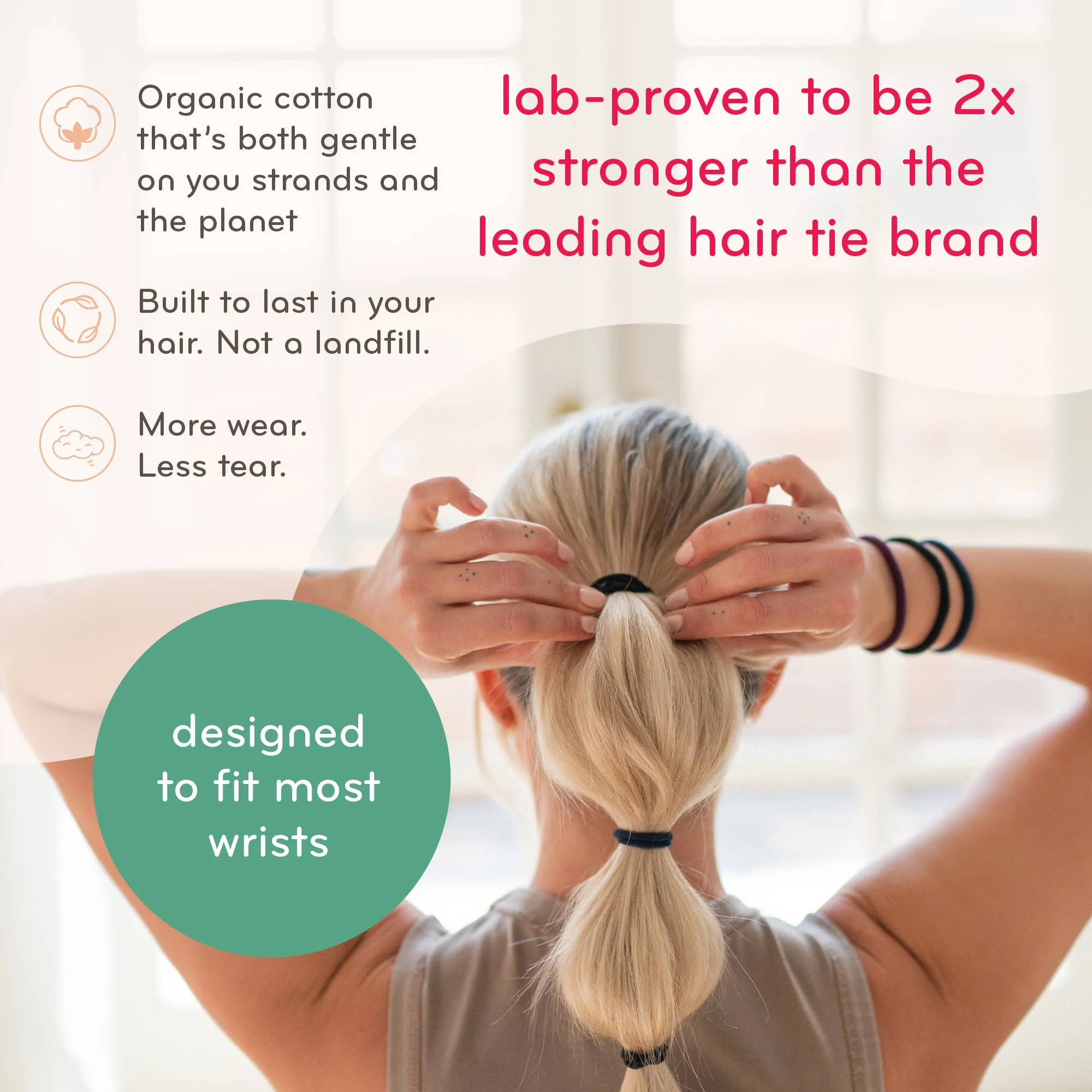 Plastic-Free Round Hair Ties for Medium to Thick Hair – Black - Image 5